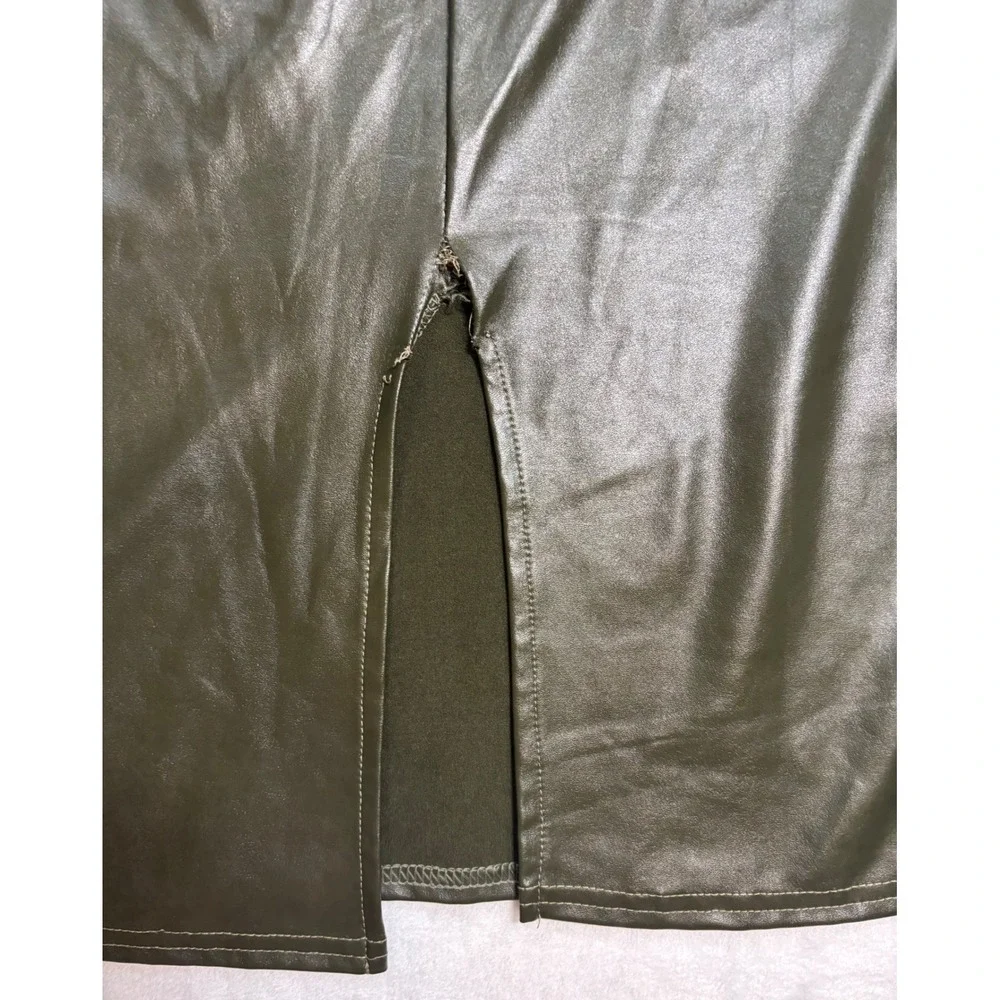 Boohoo Faux Leather Midi Dress Womens Olive Green Good Condition Bodycon Size 10